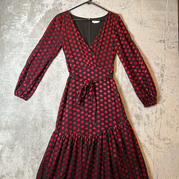 Lovers and Friends Augustus Long Sleeve Gown Red Black Polka Dot Print Sz S - Picture 3 of 8